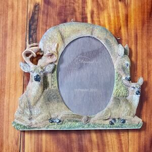VTG 80s 3D Deer Picture Frame Resin Buck Doe Hunting Cabin Outdoor Cottage Gift